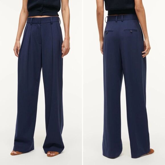 STAUD Luisa Straight Leg Trouser Pants in Navy Blue Size 4 - Picture 1 of 8